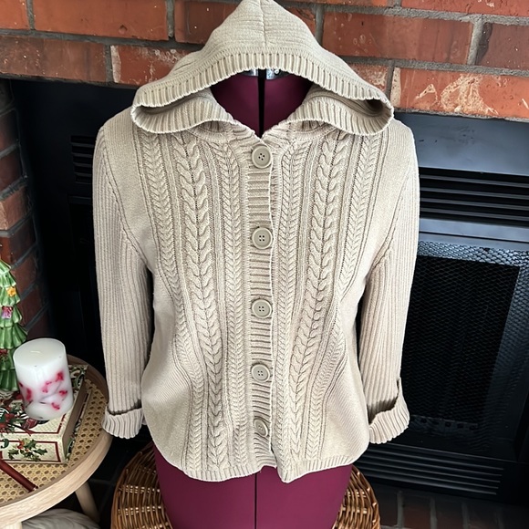 Youth size L Vintage rib-knit button down hooded cardigan - Picture 2 of 10